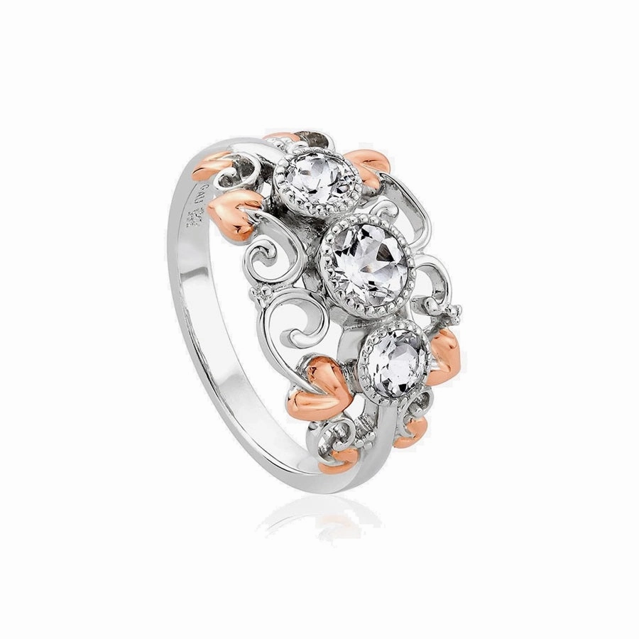 Clogau Tree Of Life Sterling Silver and White Topaz Trilogy Ring 3SENCR2 - SIZE Q