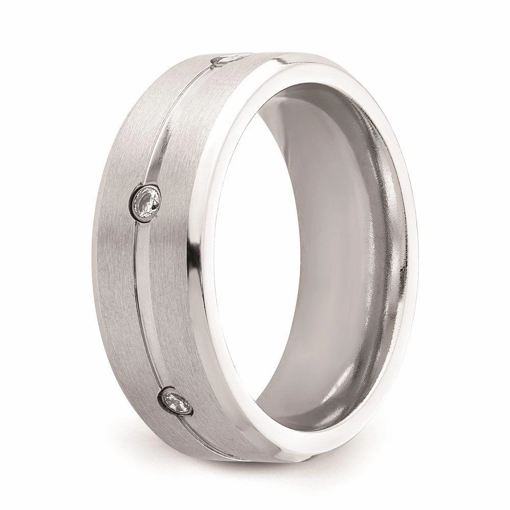 Cobalt Brushed and Polished with CZ Beveled 8mm Band