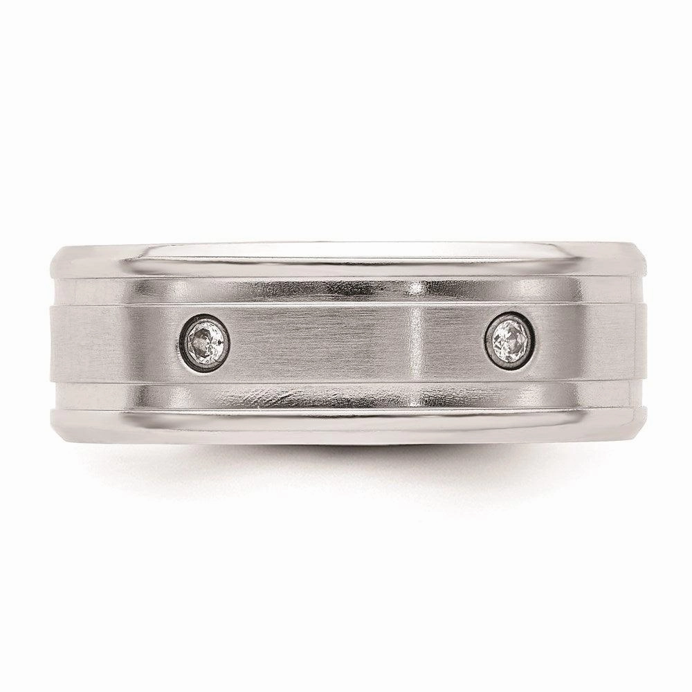 Cobalt Brushed and Polished with CZ  Beveled 8mm Band