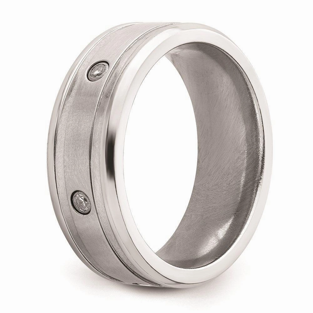 Cobalt Brushed and Polished with CZ  Beveled 8mm Band
