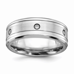 Cobalt Brushed and Polished with CZ  Beveled 8mm Band