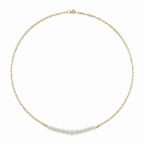 CULTURED PEARL PAPER CLIP LINK NECKLACE