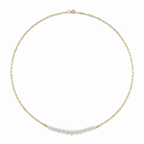 CULTURED PEARL PAPER CLIP LINK NECKLACE