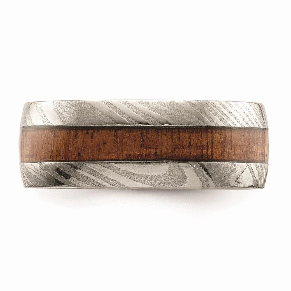 Damascus Steel Polished with Wood Inlay 8mm Band