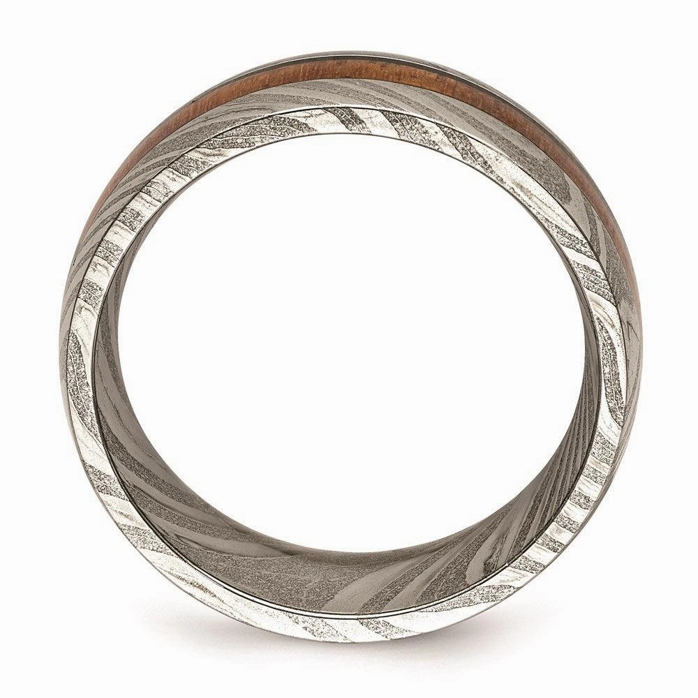 Damascus Steel Polished with Wood Inlay 8mm Band