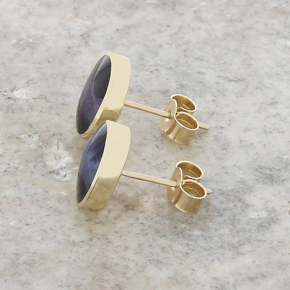 Derbyshire Blue John 9ct Yellow Gold Oval Stud Earrings