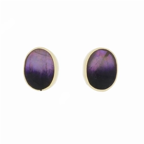 Derbyshire Blue John 9ct Yellow Gold Oval Stud Earrings