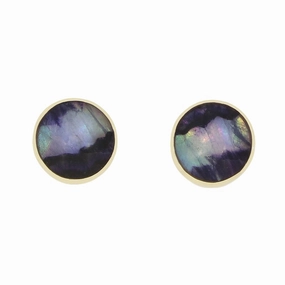 Derbyshire Blue John 9ct Yellow Gold Round Stud Earrings