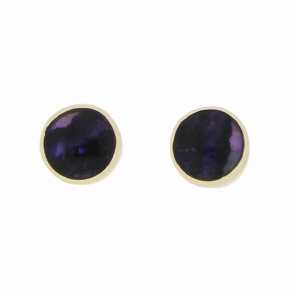 Derbyshire Blue John 9ct Yellow Gold Round Stud Earrings