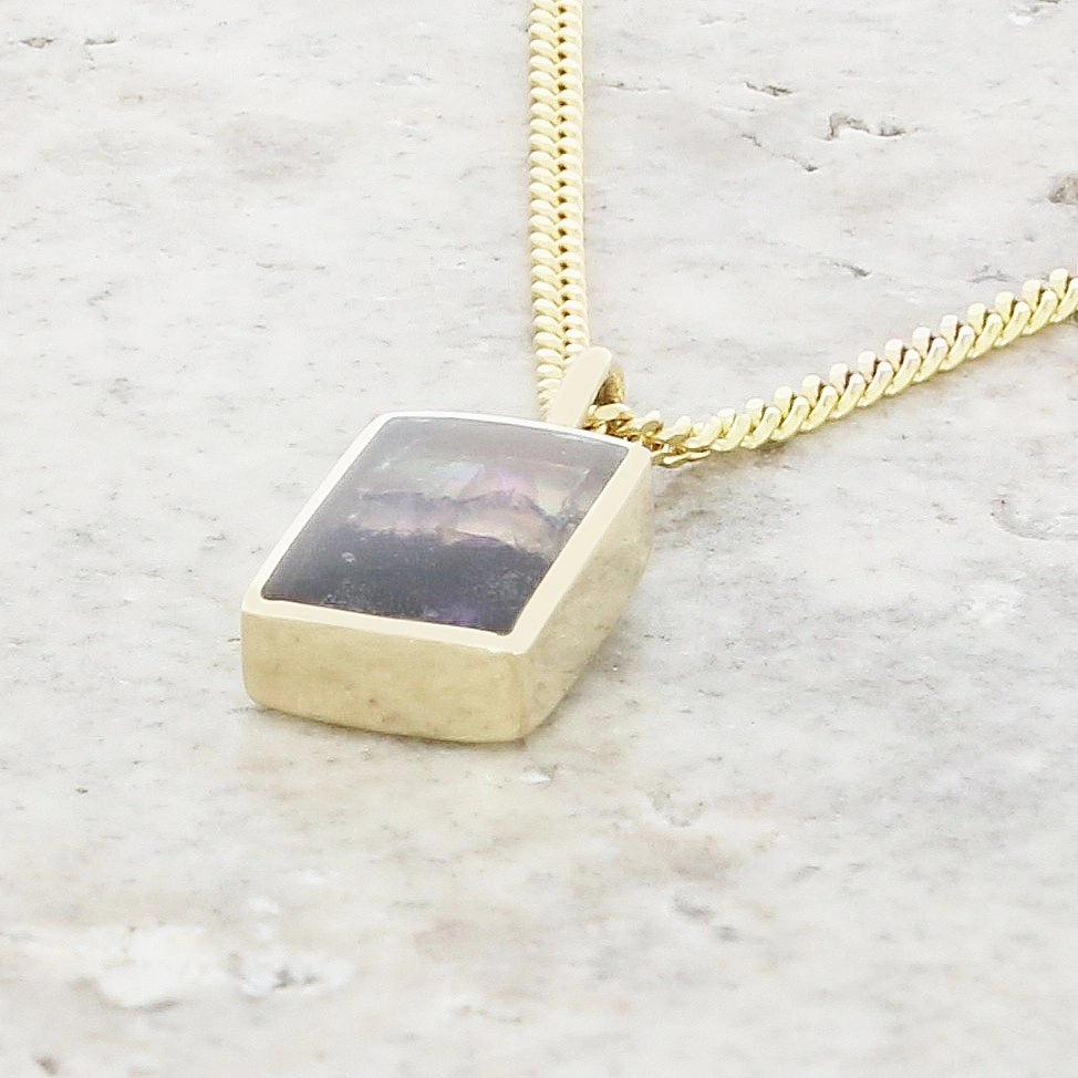 Derbyshire Blue John 9ct Yellow Gold Small Rectangular Pendant Necklace
