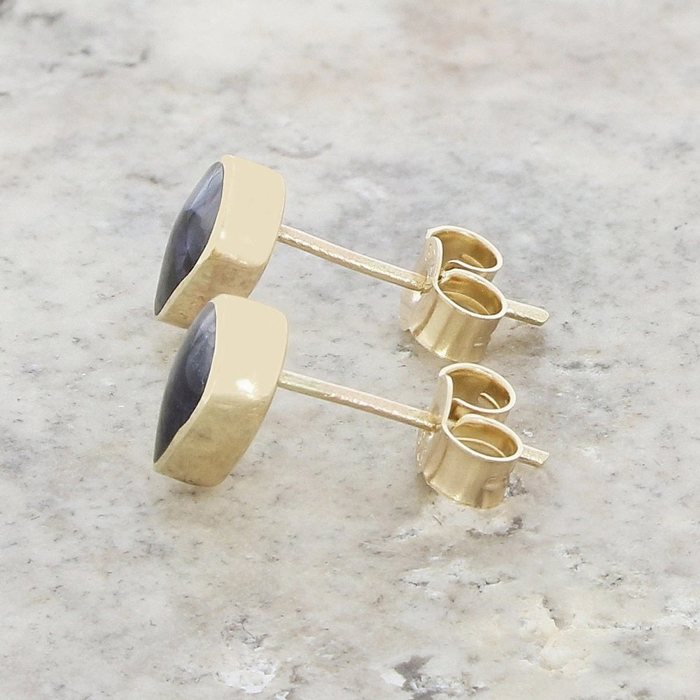 Derbyshire Blue John 9ct Yellow Gold Teardrop Shape Stud Earrings
