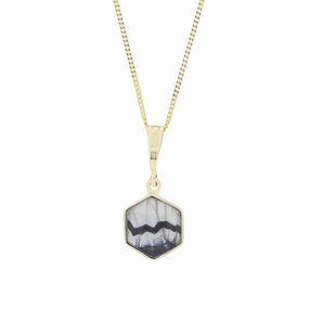 Derbyshire Blue John and Jet 9ct Yellow Gold Hexagonal Reversible Pendant Necklace