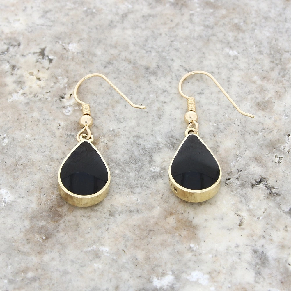 Derbyshire Blue John and Jet 9ct Yellow Gold Pear Reversible Drop Earrings