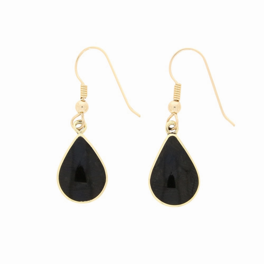 Derbyshire Blue John and Jet 9ct Yellow Gold Pear Reversible Drop Earrings