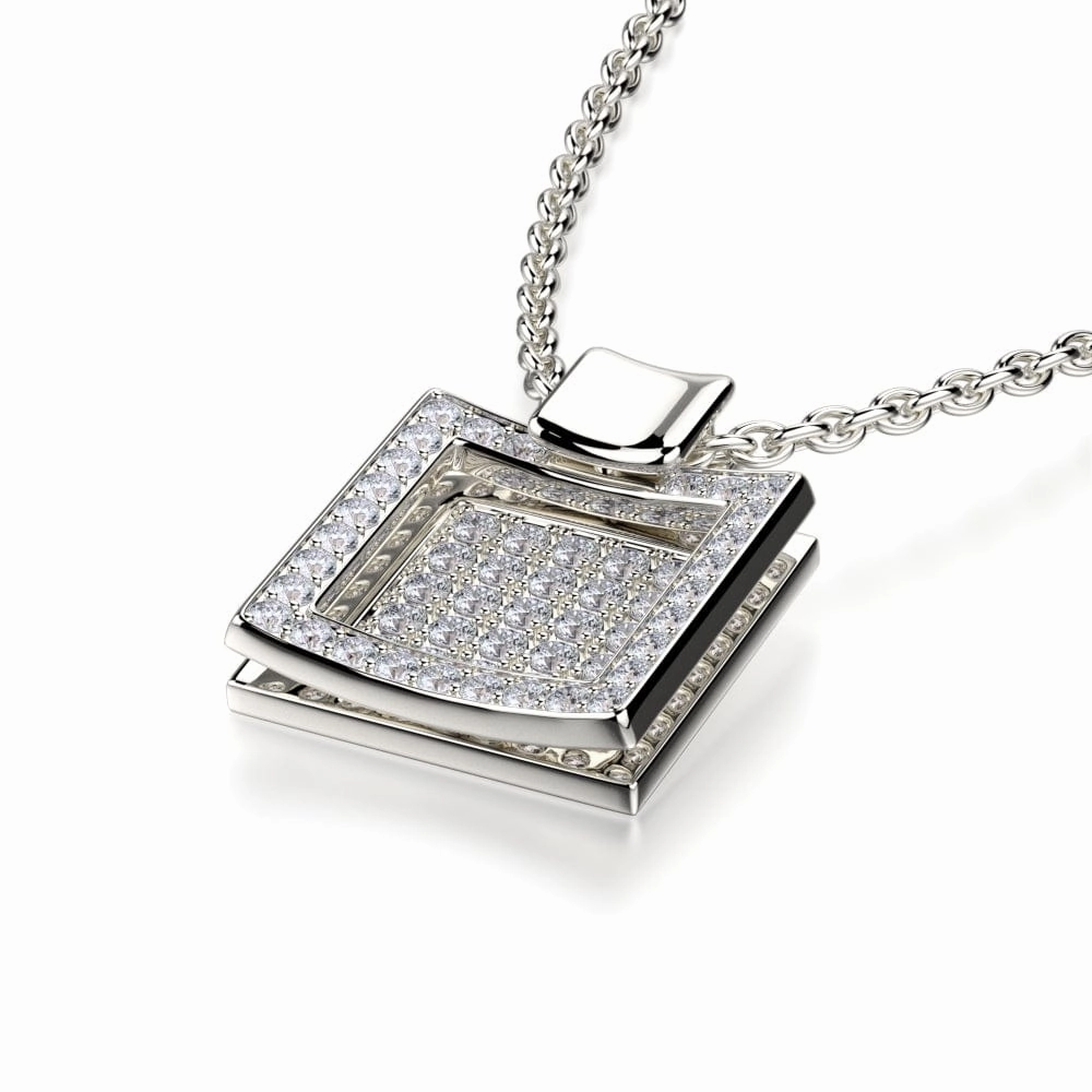 Diamond Filled Square Pendant Necklace MH110S-WG