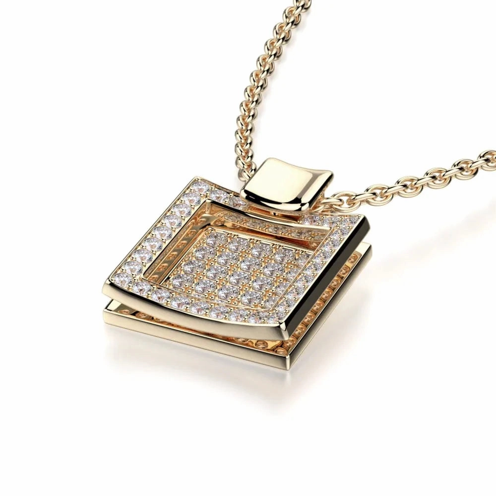 Diamond Filled Square Pendant Necklace MH110S-WG