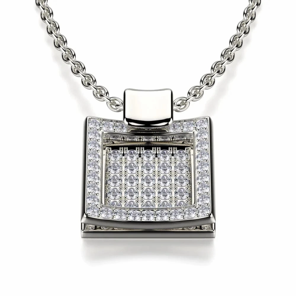 Diamond Filled Square Pendant Necklace MH110S-WG