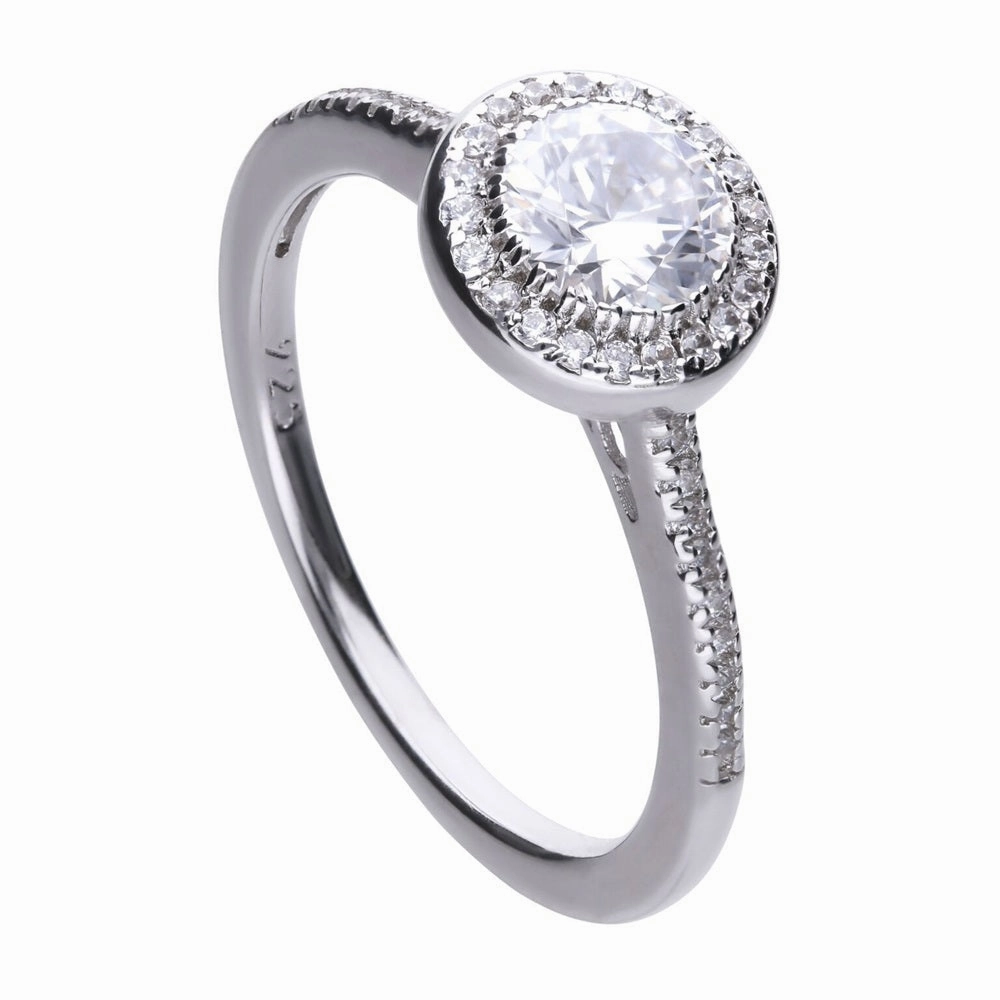 Diamonfire Sterling Silver Cubic Zirconia Round Halo Ring R3616