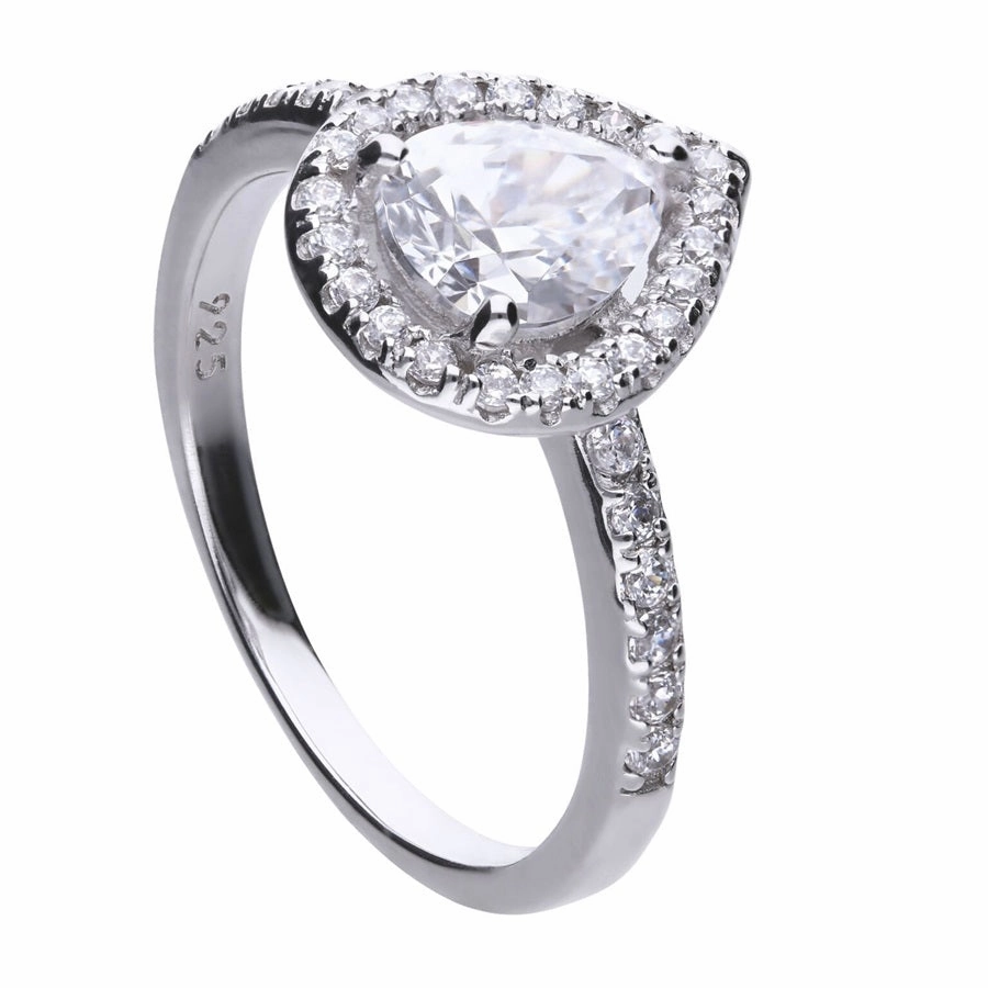 Diamonfire Sterling Silver Teardrop Zirconia Cocktail Ring R3627 Size O