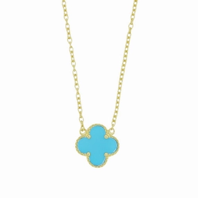 Four Leaf Clover Blue Stone Gold Necklace GVL007