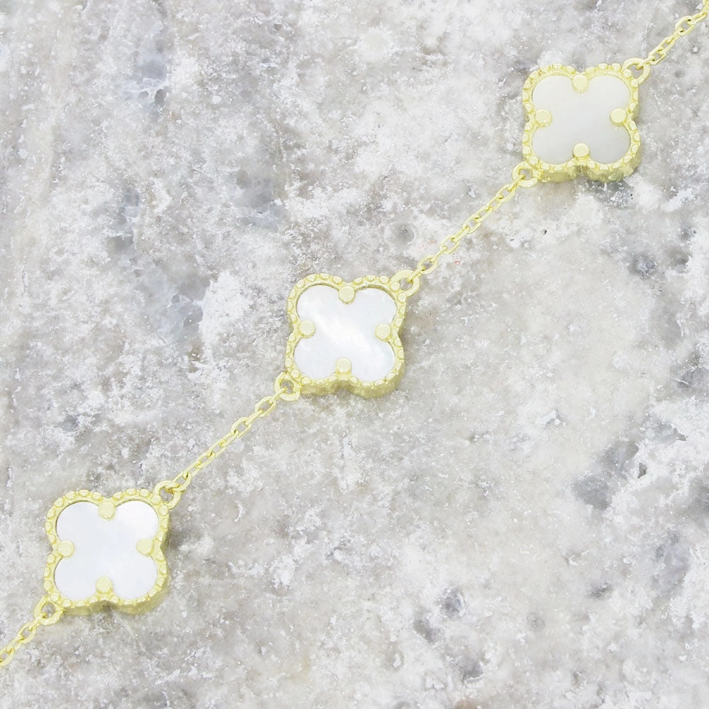 Four Leaf Clover Sterling Silver Gold Tone Mother of Pearl Bracelet GVL043