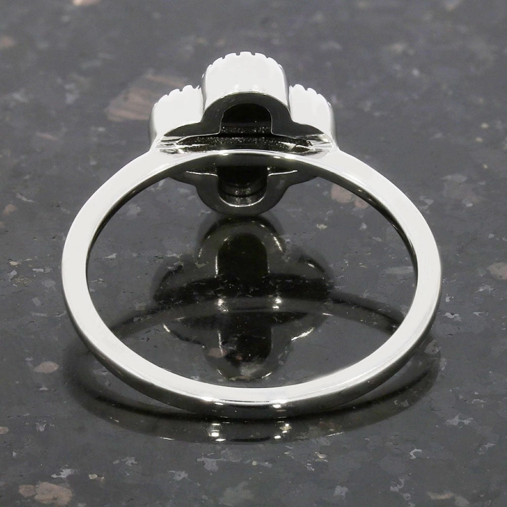 Four Leaf Clover Sterling Silver Ring Black Stone GVL041