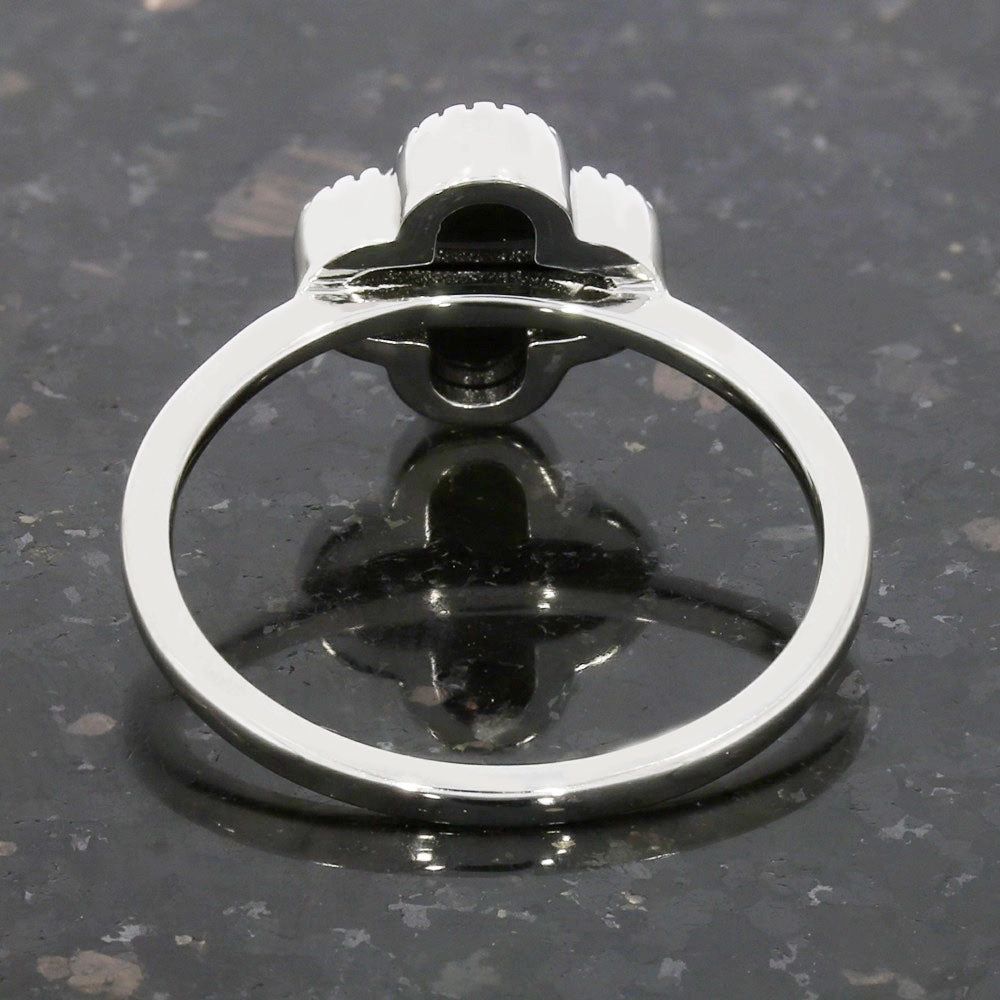 Four Leaf Clover Sterling Silver Ring Black Stone GVL041