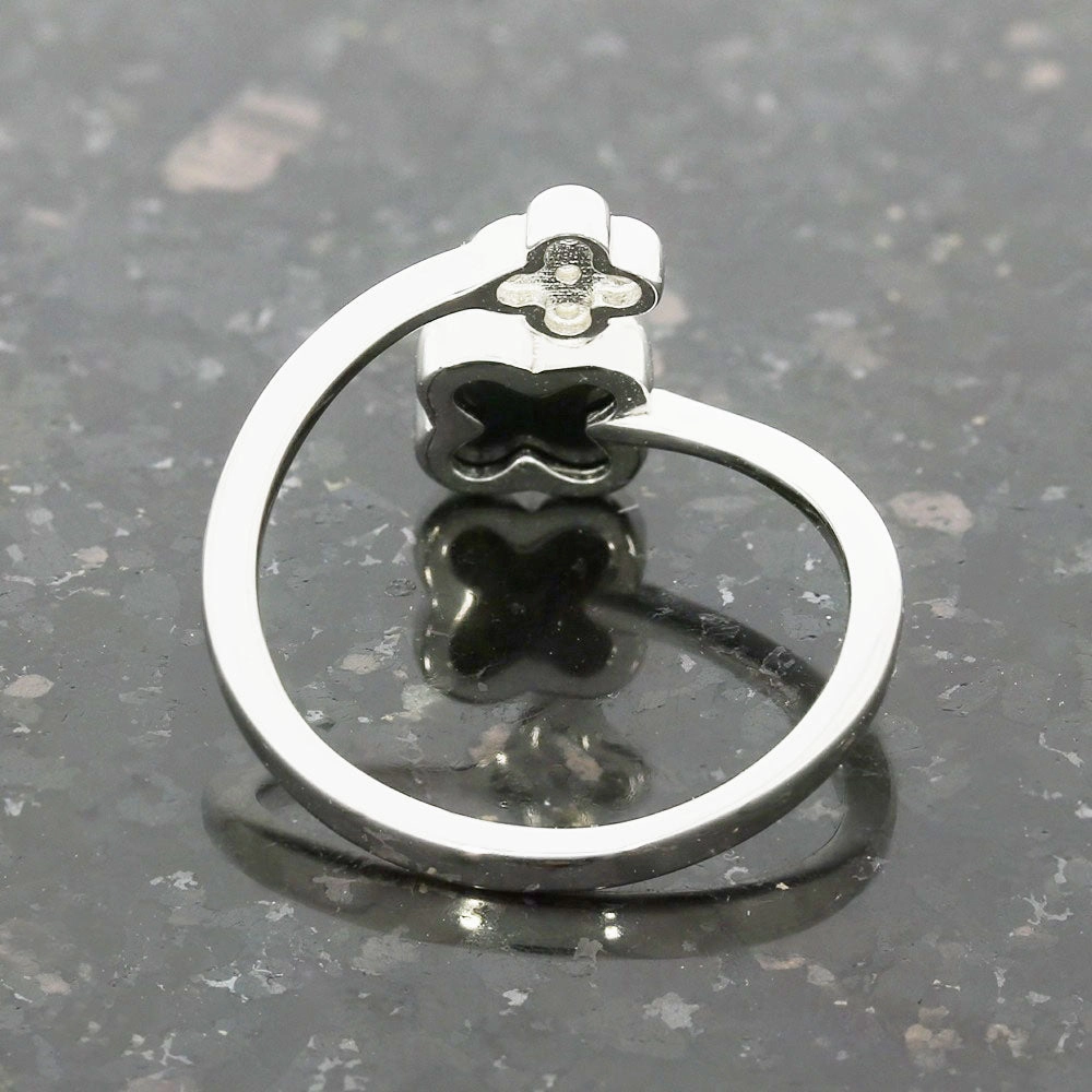 Four Leaf Clover Sterling Silver Ring Black Stone GVL064