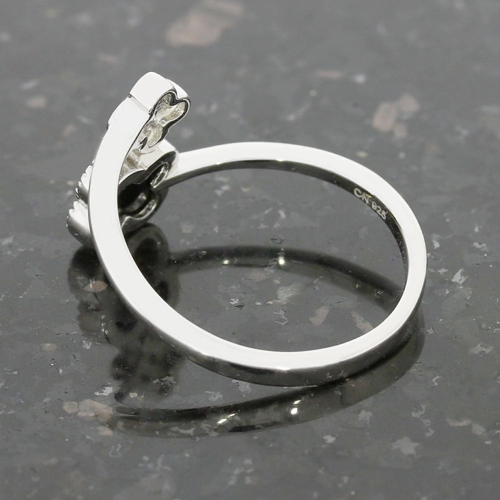 Four Leaf Clover Sterling Silver Ring Black Stone GVL064
