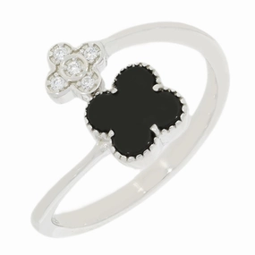 Four Leaf Clover Sterling Silver Ring Black Stone GVL064