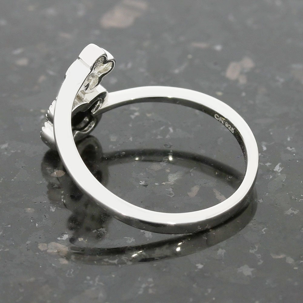Four Leaf Clover Sterling Silver Ring Black Stone GVL064