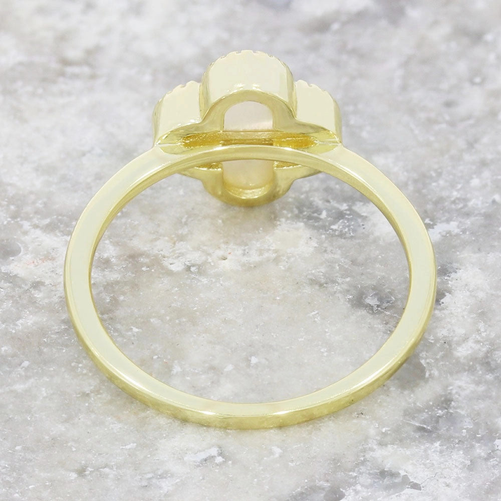 Four Leaf Clover Sterling Silver Ring Gold Tone Mother of Pearl GVL037