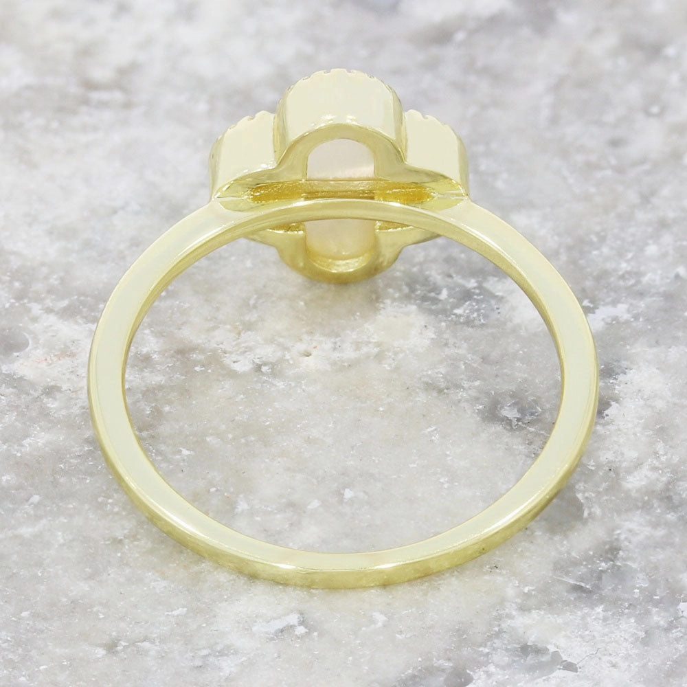 Four Leaf Clover Sterling Silver Ring Gold Tone Mother of Pearl GVL037