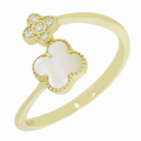 Four Leaf Clover Sterling Silver Ring Gold Tone Mother of Pearl GVL061
