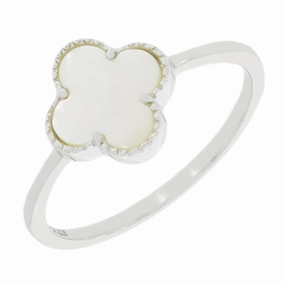 Four Leaf Clover Sterling Silver Ring Mother of Pearl GVL040