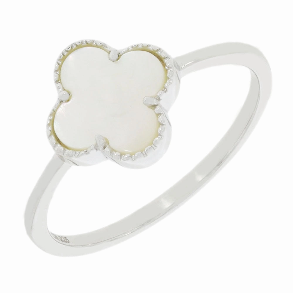 Four Leaf Clover Sterling Silver Ring Mother of Pearl GVL040