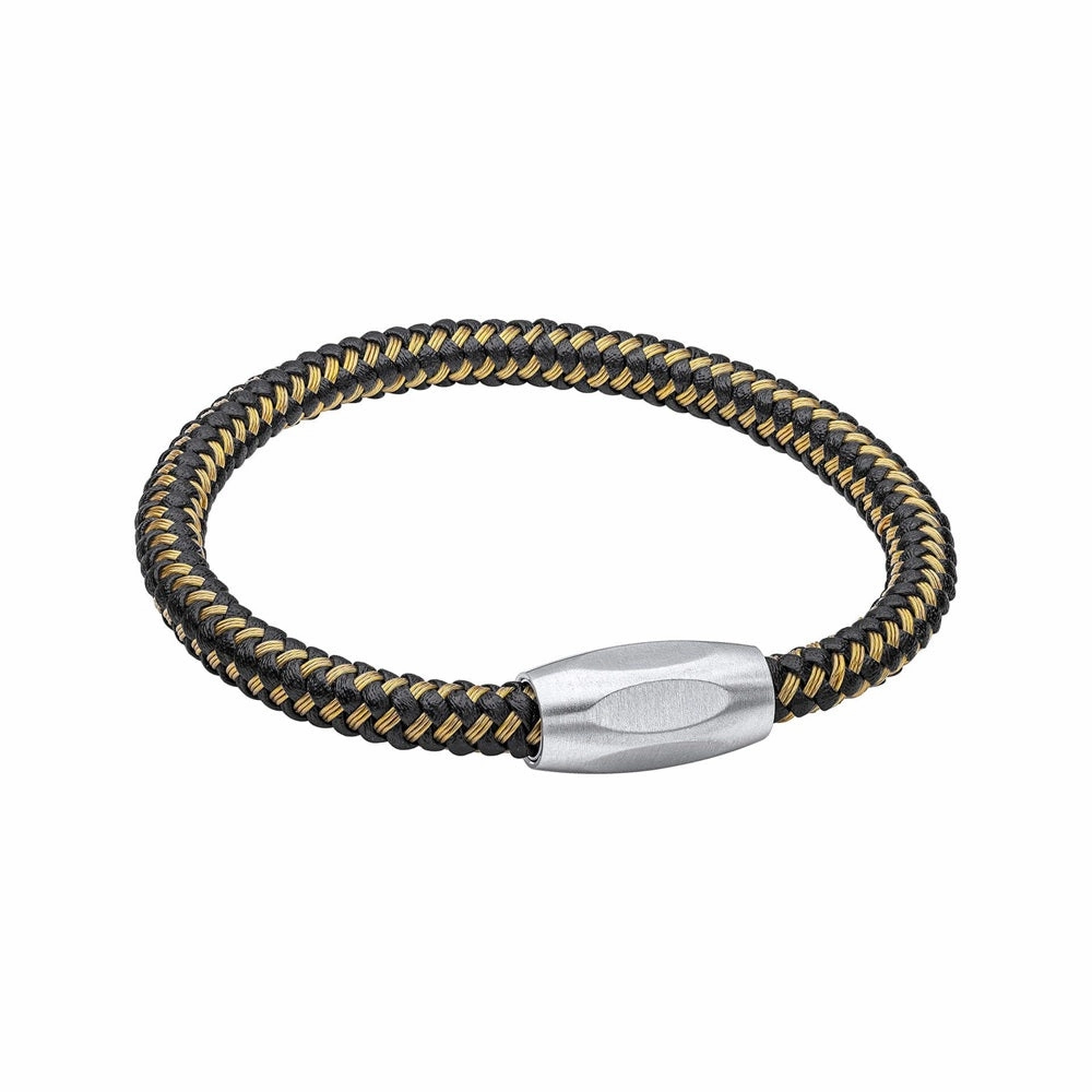 Fred Bennett Black Leather and Gold Wire Mens Bracelet B5450