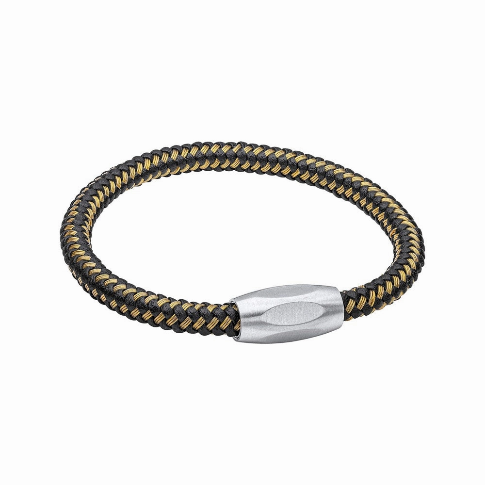 Fred Bennett Black Leather and Gold Wire Mens Bracelet B5450