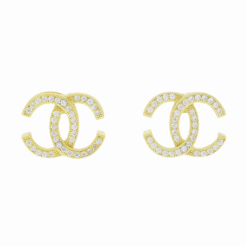 Gold Plated Double C Cubic Zirconia Stud Earrings GVL055