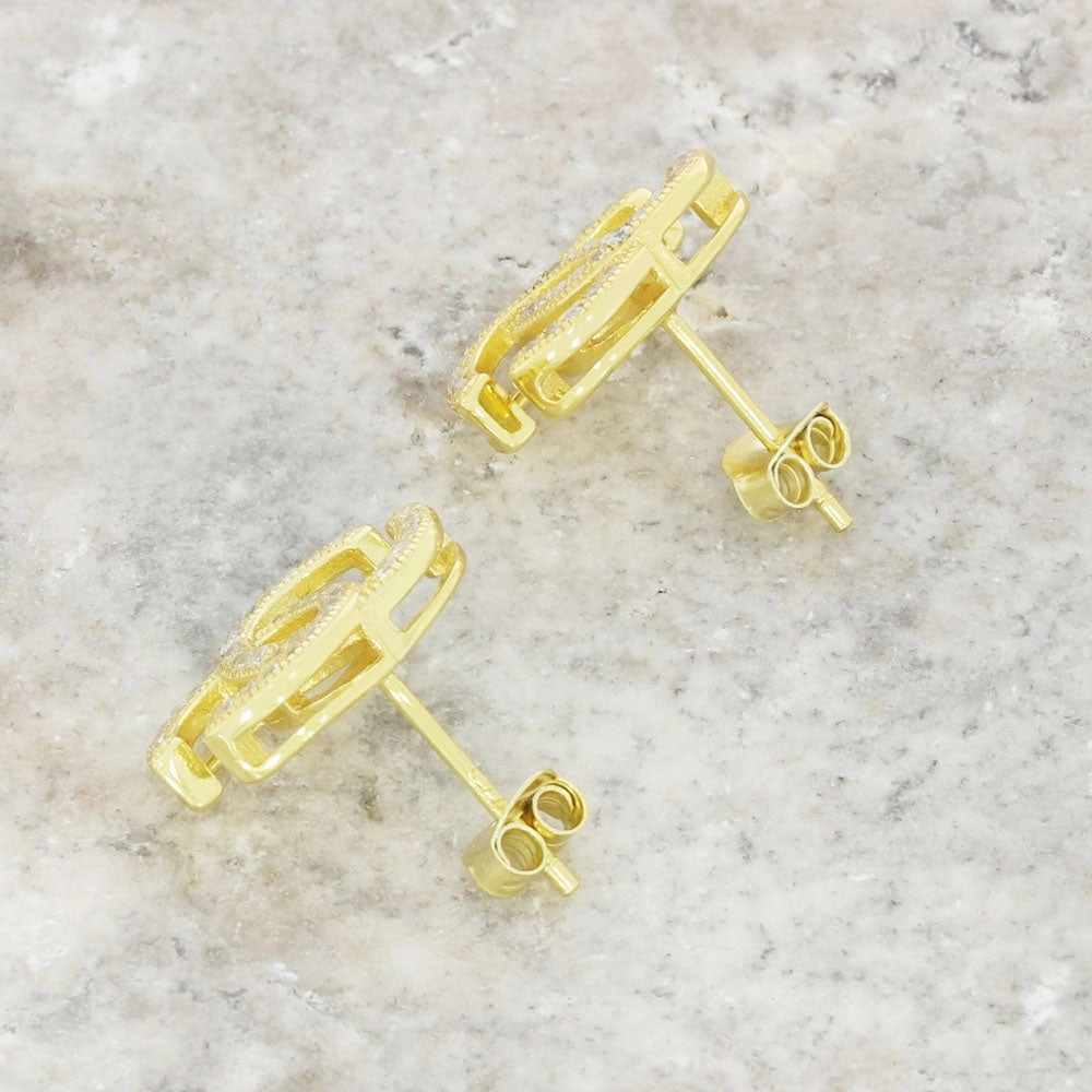 Gold Plated Double C Cubic Zirconia Stud Earrings GVL055