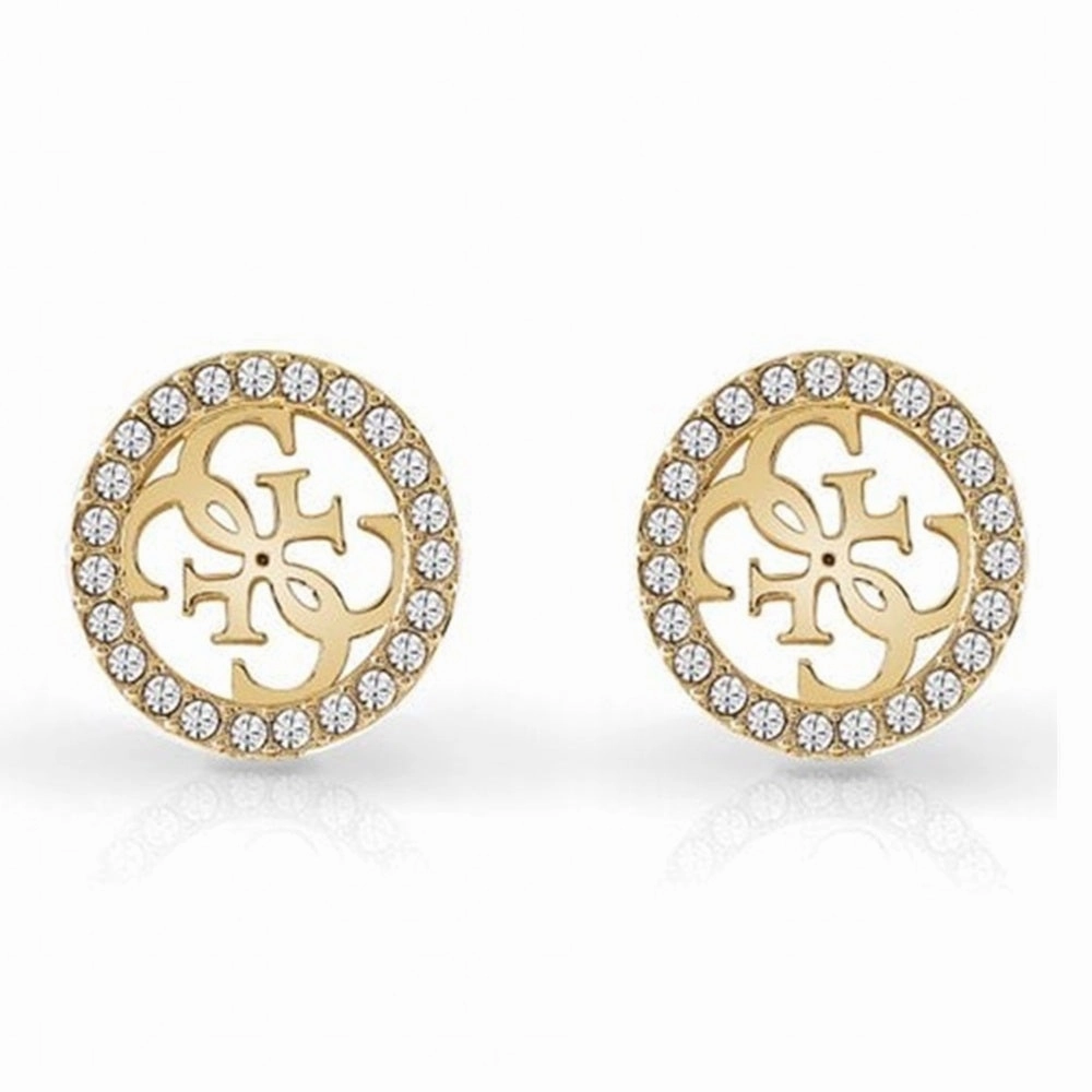 Guess 4G Logo Round Crystal Set Gold Tone Stud Earrings UBE02161YG