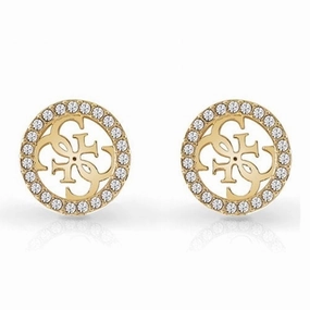Guess 4G Logo Round Crystal Set Gold Tone Stud Earrings UBE02161YG