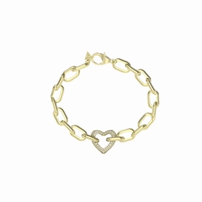 Guess Beloved Crystal Heart Gold Tone Bracelet UBB05016YG