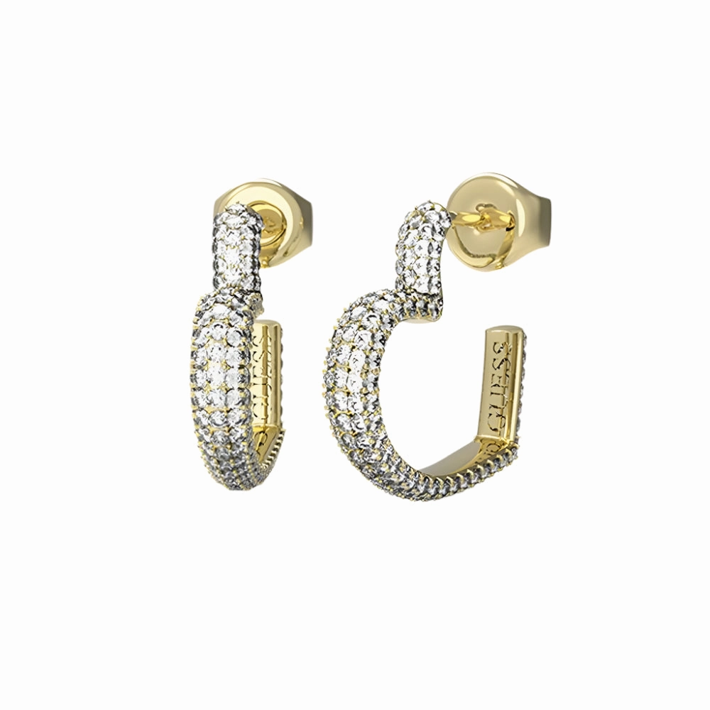 Guess Beloved Crystal Heart Huggie Hoop Earrings - Gold Tone UBE05017YG