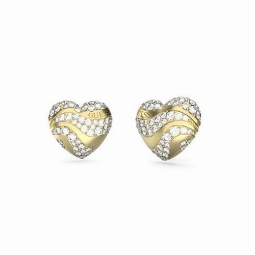 Guess Heart Waves Crystal Stud Earrings JUBE04504JWYGT - Gold Tone