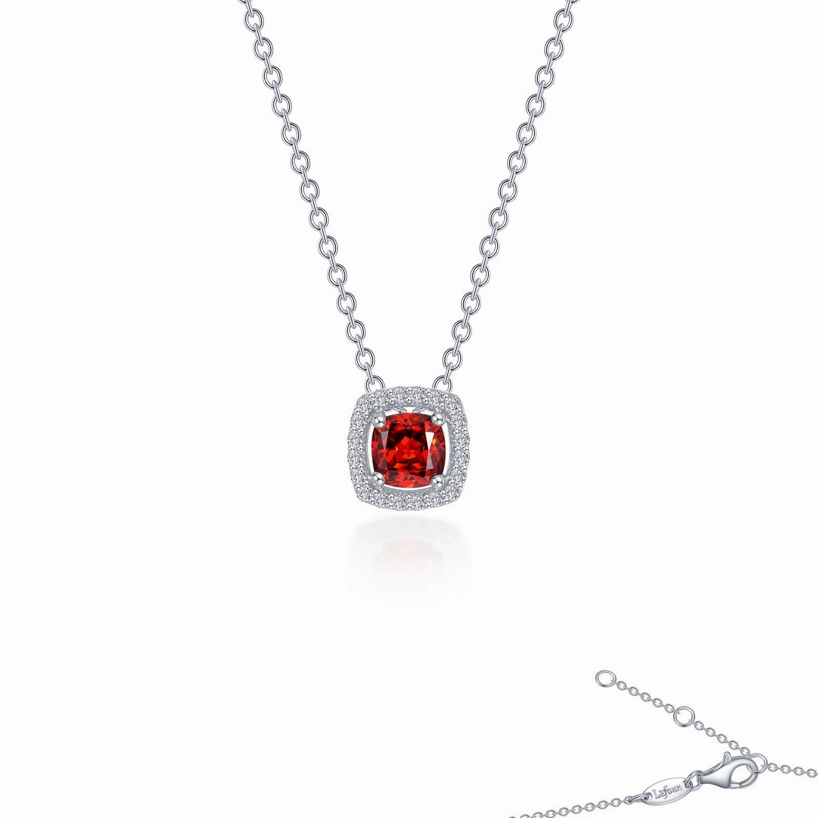 Lafonn Classic Cushion Garnet Necklace N0100GNP18