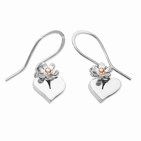 Linda MacDonald Heart And Daisy Sterling Silver And 9ct Gold Drop Earrings Hearts And Flowers Collection DHF
