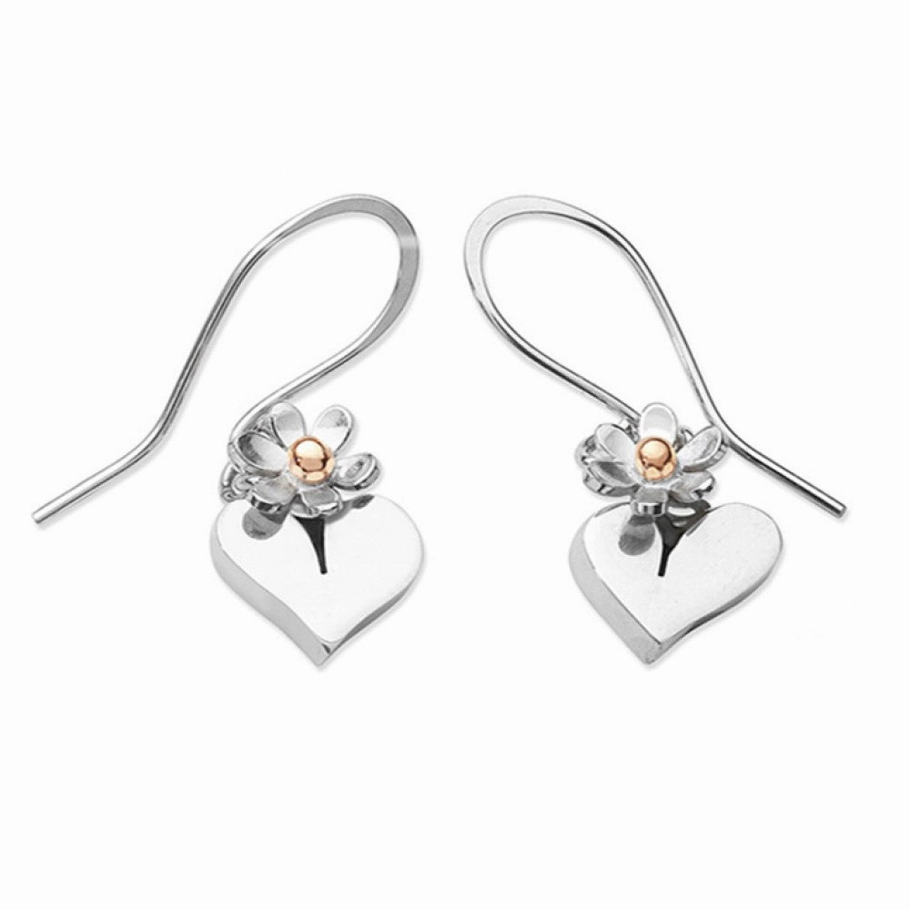 Linda MacDonald Heart And Daisy Sterling Silver And 9ct Gold Drop Earrings Hearts And Flowers Collection DHF