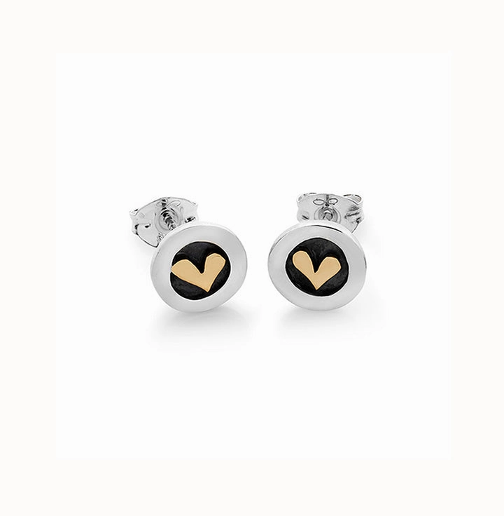 Linda MacDonald Sterling Silver and 9ct Gold Heart Stud Earrings Meadow Collection SMEDH