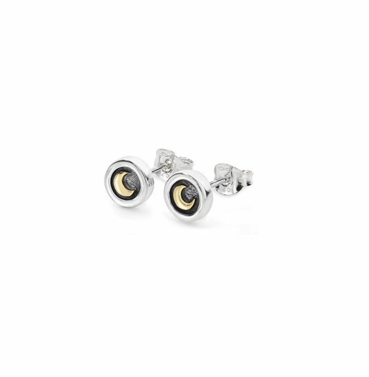 Linda MacDonald Sterling Silver and 9ct Gold Moon Stud Earrings Fox and the Moon Collection SMOON